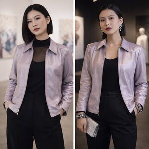 Adler Vintage Pearlized Lilac Genuine Leather Jacket Medium Y2K Metallic